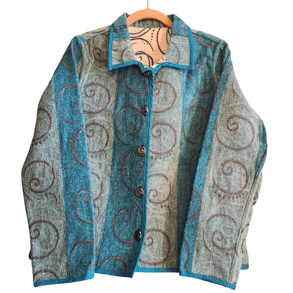 Winding River Reversible Jacket Womens Medium Blue Nautilus Chenille Quilt NWT